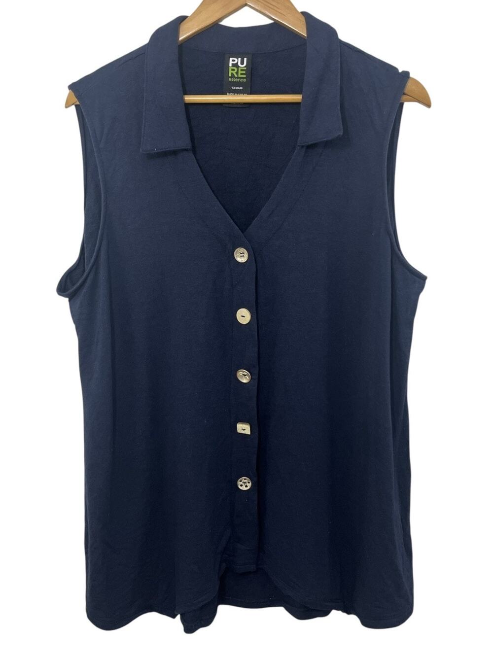 PURE Essence Women's Tunic Navy Blue Sleeveless XXL Stretch Bamboo Lagenlook
